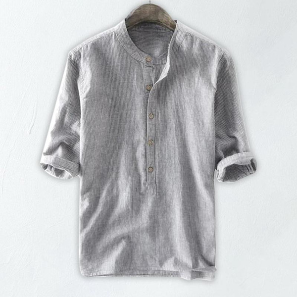 summer men's shirts home pure color button linen shirts men solid half sleeve retro harajuku for men chemise homme