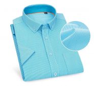 summer new style short-sleeved men’s shirt casual striped stretch all-match button collar shirt 70% cotton factory sale dropship