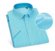 summer new style short-sleeved men’s shirt casual striped stretch all-match button collar shirt 70% cotton factory sale dropship