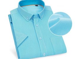 summer new style short-sleeved men’s shirt casual striped stretch all-match button collar shirt 70% cotton factory sale dropship