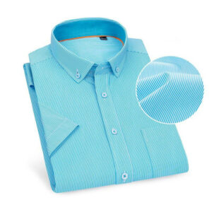 summer new style short-sleeved men's shirt casual striped stretch all-match button collar shirt 70% cotton factory sale dropship