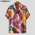 summer printing men hawaiian shirt beach lapel 2021 streetwear short sleeve button casual vacation camisa masculina incerun