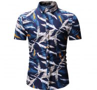 summer shirt mens casual fashion flower color short sleeved shirts male silk cotton shirts plus size m-3xl