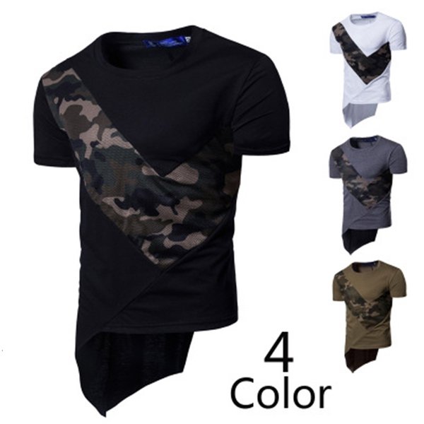 t camouflage men short shirt summer crew neck patchwork designer unregular high street homme gray black white t-shirt m-3xl