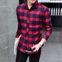 the 2020 men’s shirts slim long sleeved shirt mens plaid all-match