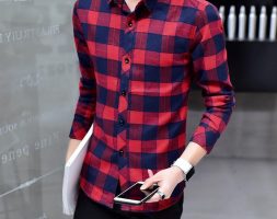 the 2020 men’s shirts slim long sleeved shirt mens plaid all-match