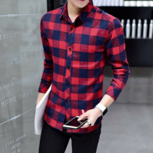 the 2020 men's shirts slim long sleeved shirt mens plaid all-match