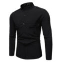 unique multi-pocket design mens dress shirts standing collar casual social shirt for men slim fir blouse men