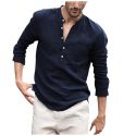 vintage men linen shirt long sleeve solid casual men’s shrit spring camisa chemise homme button up mens shirts