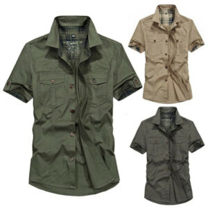 vogue men's shirt blouses casual fashion solid color pockets short sleeve shirt blusa masculina