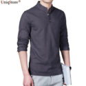 vogue nice new linen cotton men casual shirt long-sleeved slim round neck v-shirt men male 7xl fashion trend