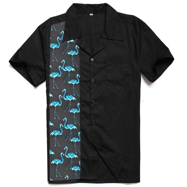 western american mens cotton shirts blue flamingo splice blouse cowboy hip hop designer vintage party club rockabilly shirt