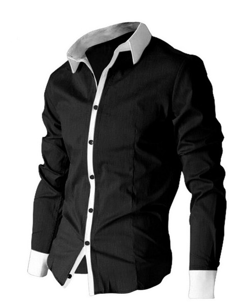 wholesale- 2016 mens slim fit unique neckline stylish dress hit color square collar long sleeve shirts mens cotton shirts