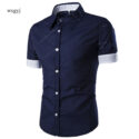 wholesale- 2016 new brand casual men shirt short sleeve lattice slim fit shirt men fashion business mens dress shirts male large size xxxl