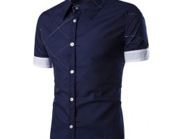 wholesale- 2016 new brand casual men shirt short sleeve lattice slim fit shirt men fashion business mens dress shirts male large size xxxl