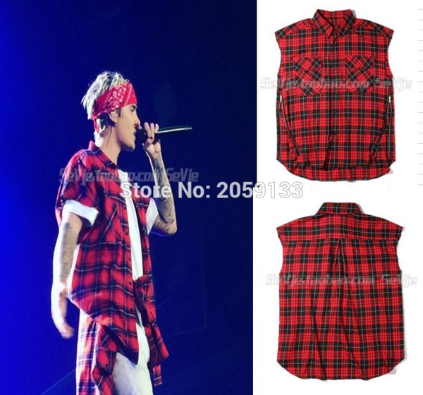 wholesale- hip hop mens dress shirts tartan brand clothing clothes short sleeve red plaid men shirt