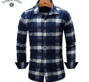 wholesale- jungle zone european size men’s shirt fashion denim shirts classic lattice design long sleeve mens plaid shirt 2017 new fm08
