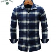 wholesale- jungle zone european size men’s shirt fashion denim shirts classic lattice design long sleeve mens plaid shirt 2017 new fm08