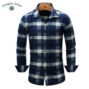 wholesale- jungle zone european size men's shirt fashion denim shirts classic lattice design long sleeve mens plaid shirt 2017 new fm08