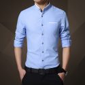 wholesale- mens solid color shirt 2017 spring business casual long-sleeve shirt male slim fashion stand collar shirt brand clothes 4xl 5xl