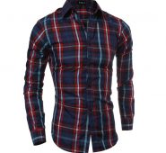 wholesale- new 2017 mens summer fashion classic slim fit plaid shirt male casual long sleeve grid shirts clothing sizem- xxl