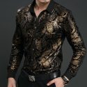 wholesale- new spring mens velvet shirts men baroque brand luxury heren kleding chemise homme leopard print marque abbigliamento uomo size