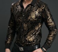 wholesale- new spring mens velvet shirts men baroque brand luxury heren kleding chemise homme leopard print marque abbigliamento uomo size