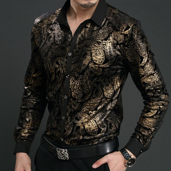 wholesale- new spring mens velvet shirts men baroque brand luxury heren ...