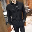 wholesale- social club outfits baroque shirts mens black dress shirts korean clothes mens wedding shirts white camisa social slim fit