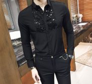 wholesale- social club outfits baroque shirts mens black dress shirts korean clothes mens wedding shirts white camisa social slim fit