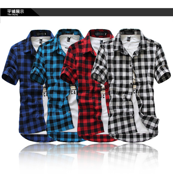 wholesale-summer classic plaid men's short-sleeved shirts , casual cotton men's shirts ,hipping by china post air mail,m-xxxl,