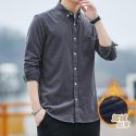 winter men’s shirt corduroy plush cotton solid color casual coat versatile thick men’s shirt