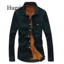 winter men’s shirts fashion boutique cotton solid color plus cashmere warm thick casual long-sleeved slim velvet corduroy shirts