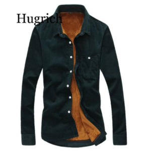 winter men's shirts fashion boutique cotton solid color plus cashmere warm thick casual long-sleeved slim velvet corduroy shirts