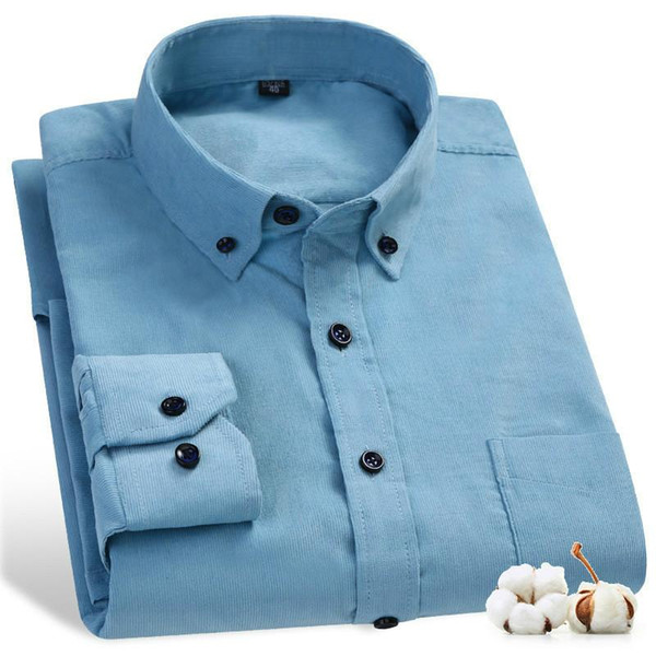 winter warm men thermal shirt long sleeve male social corduroy shirt casual cotton plus size blue striped plush boys shirts