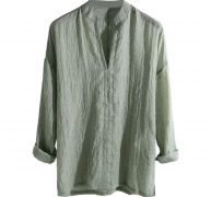 womail men cotton shirt long sleeve men’s causal shirt breathable long sleeve loose solid color v-neck casual men