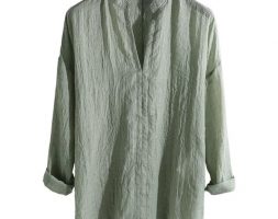 womail men cotton shirt long sleeve men’s causal shirt breathable long sleeve loose solid color v-neck casual men