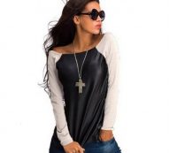 women’s fashion shirt autumn women black long sleeve leather t-shirt casual loose boat neck tee winter shirts blusas