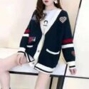 women’s jackets coats autumn winter 2021 korean loose and lazy style color matching knitted cardigan women to wear embroidered sweater