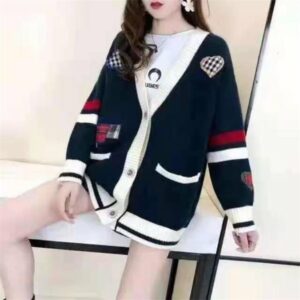 women's jackets coats autumn winter 2021 korean loose and lazy style color matching knitted cardigan women to wear embroidered sweater