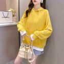 women’s knits & tees autumn and winter women’s wear beige orange blue dark grey hat collar long sleeve wide loose sports jacket fb