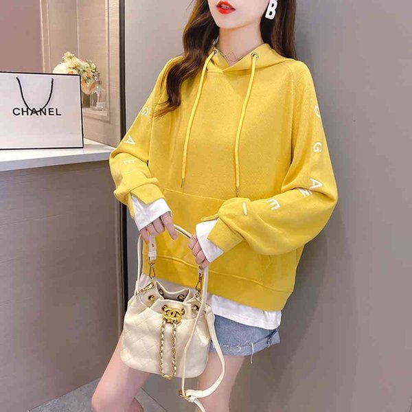 women's knits & tees autumn and winter women's wear beige orange blue dark grey hat collar long sleeve wide loose sports jacket fb