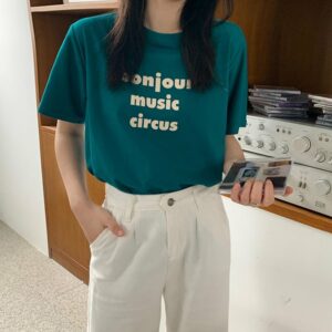 women's polos 2021 summer slim letters printed short sleeves brief korean loose all match girls fashion high waist t-shirts 3ung