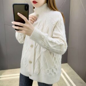 women's sweaters sweatersspring wear twist sweater coat women's autumn and winter versatile stand collar thickened knitted cardiga