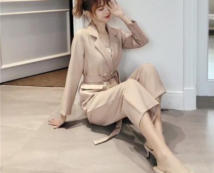 women’s two piece pants autumn winter women lace up pant suit notched blazer jacket & office wear suits female sets drop1 1zh7