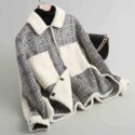 women’s wool & blends fashion thick fur coat female plaid autumn winter coats for women short lamb both sides wear overcoat kqn18010 ka