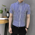 yasuguoji new men formal shirts short sleeve mens dress shirts men slim fit work vertical striped for