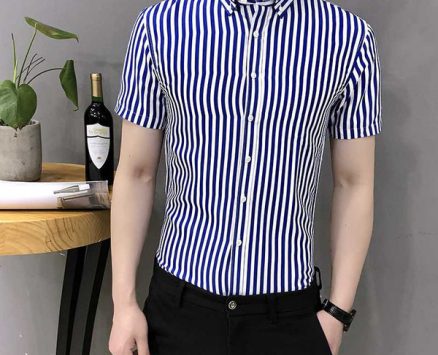 yasuguoji new men formal shirts short sleeve mens dress shirts men slim fit work vertical striped for