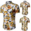 zacoo men hawaii shirt summer lapel short sleeve fruit tree printing male casual beach shirt