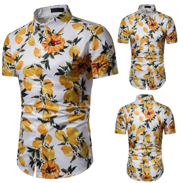 zacoo men hawaii shirt summer lapel short sleeve fruit tree printing male casual beach shirt